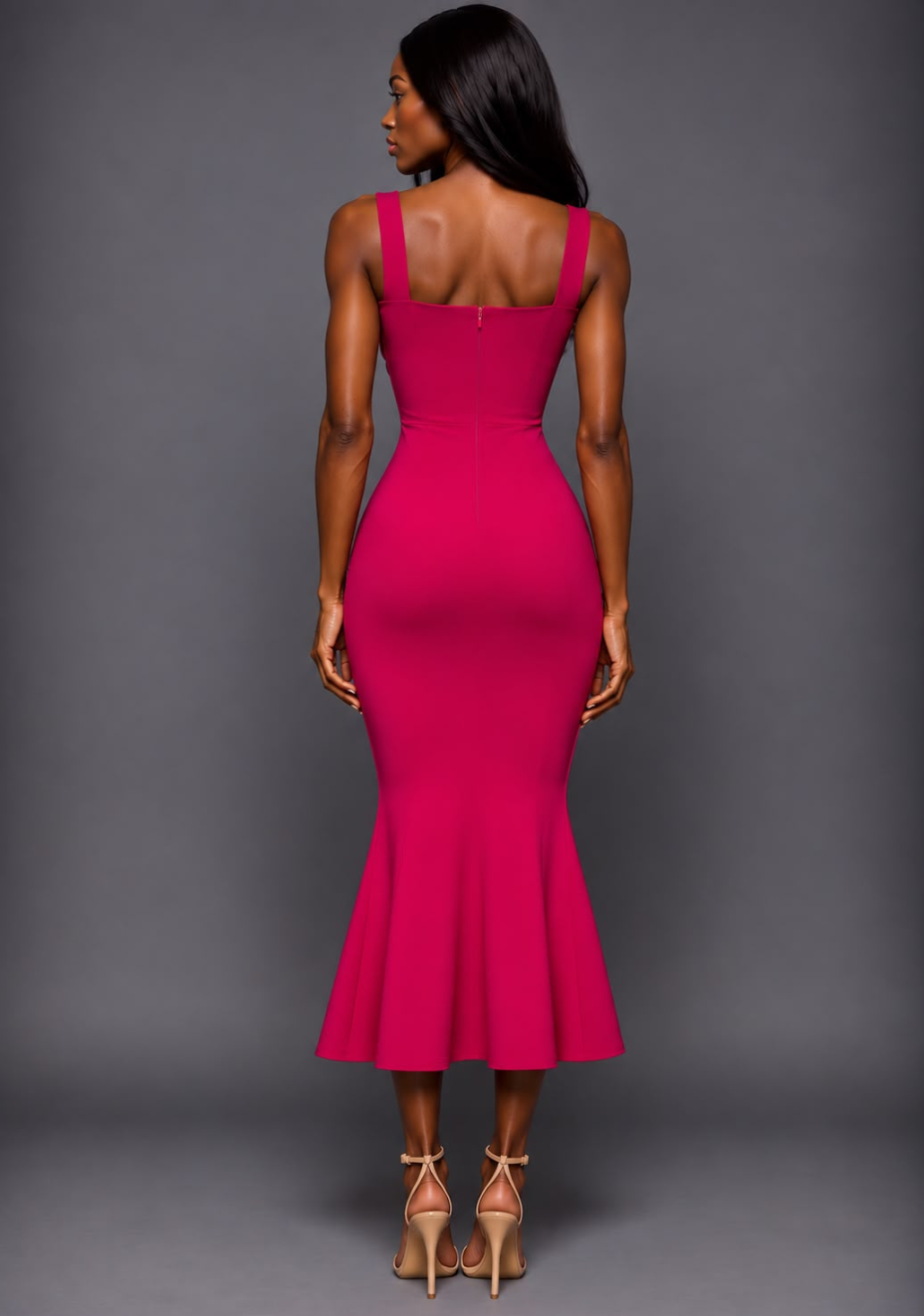 Marianna | Square Neckline Fishtail Magenta Midaxi Dress