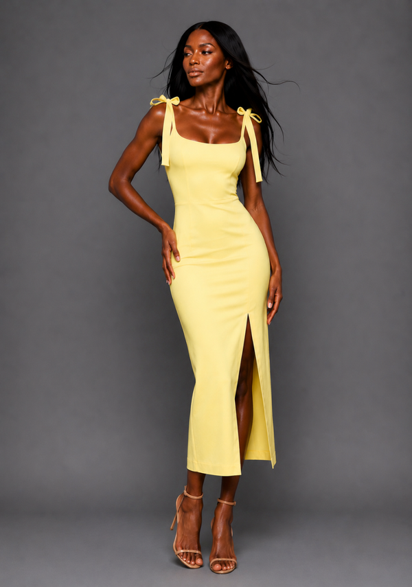 Onyx | Square Neck Bow Lemon Midaxi Dress