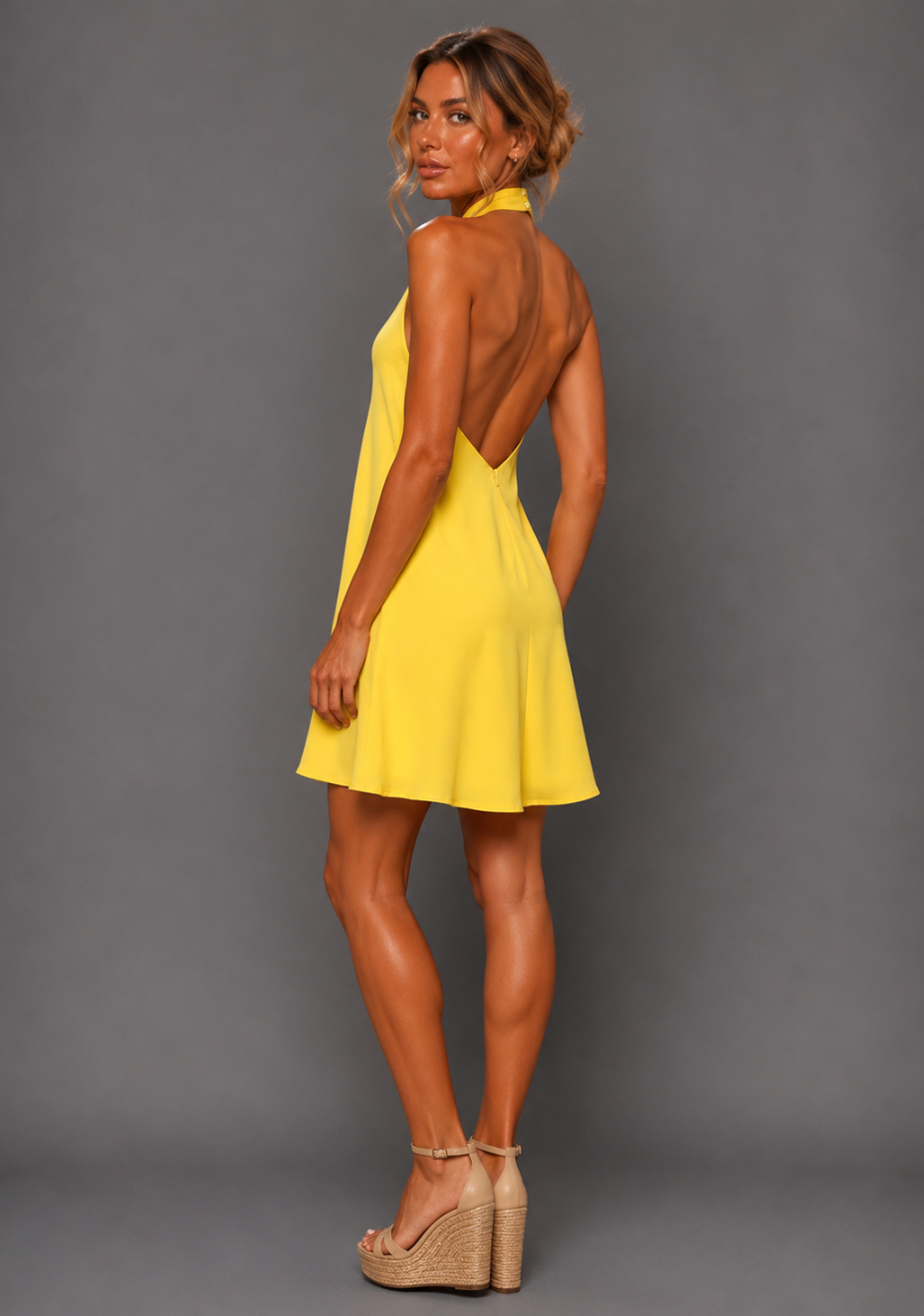Ayesha | Twist Neck Yellow Mini Dress
