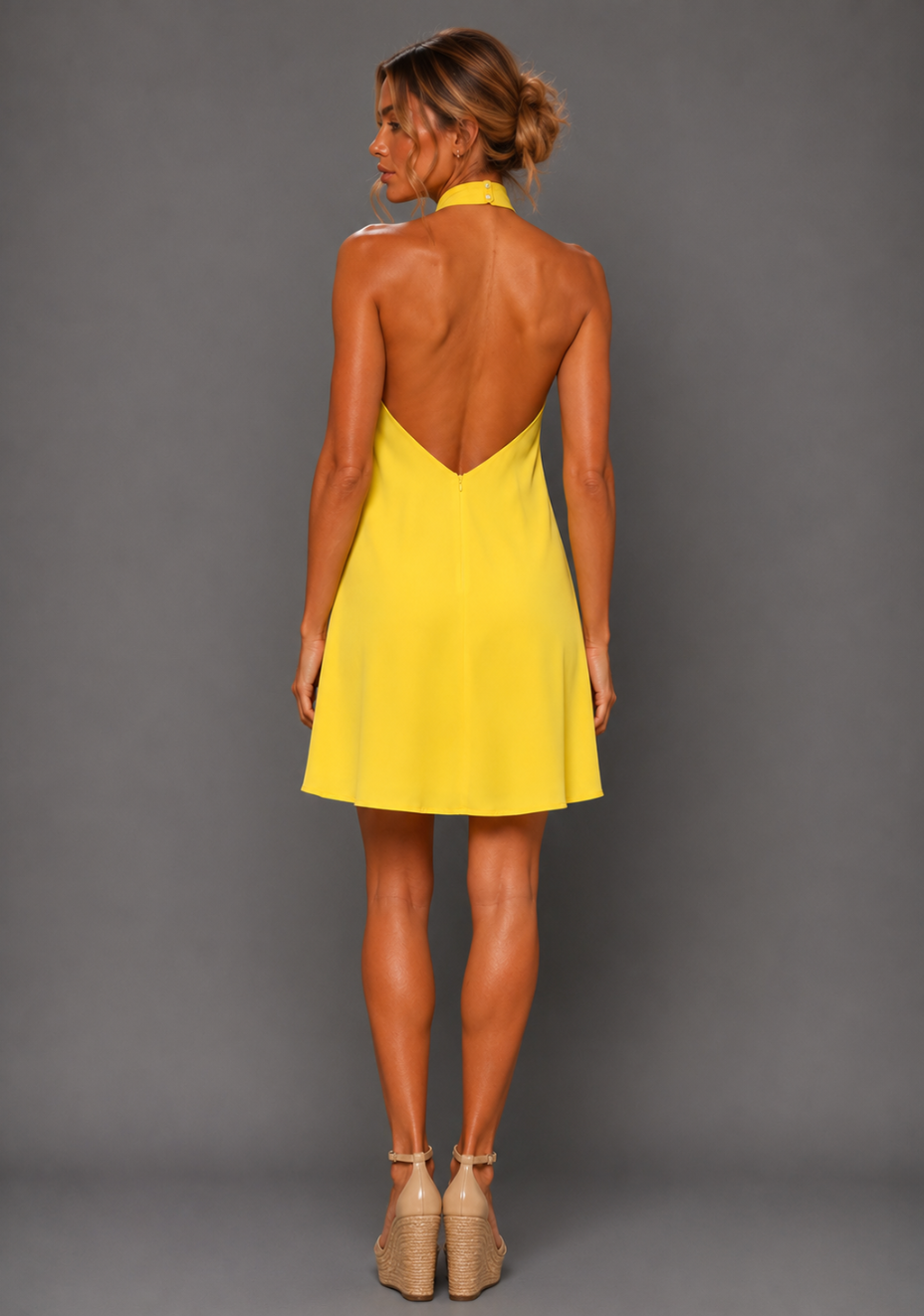 Ayesha | Twist Neck Yellow Mini Dress