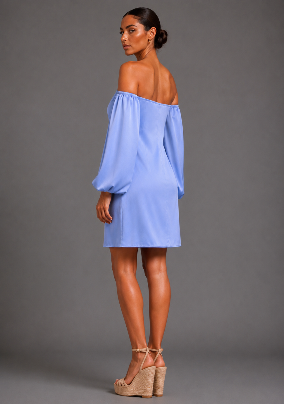 Kirby | Bardot Long Sleeve Blue Mini Dress