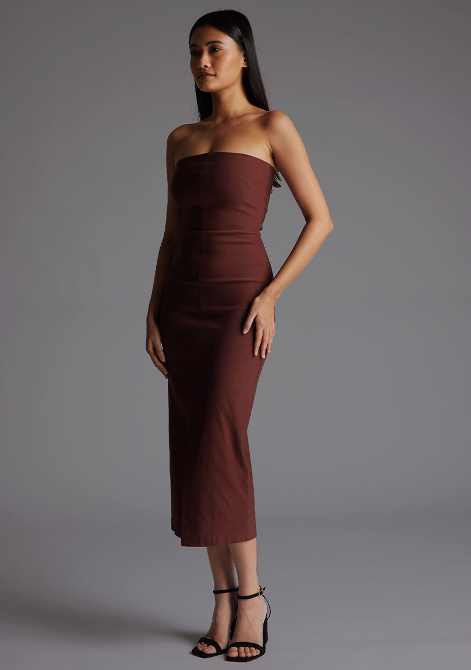 Andorra | Strapless Chocolate Midaxi Dress