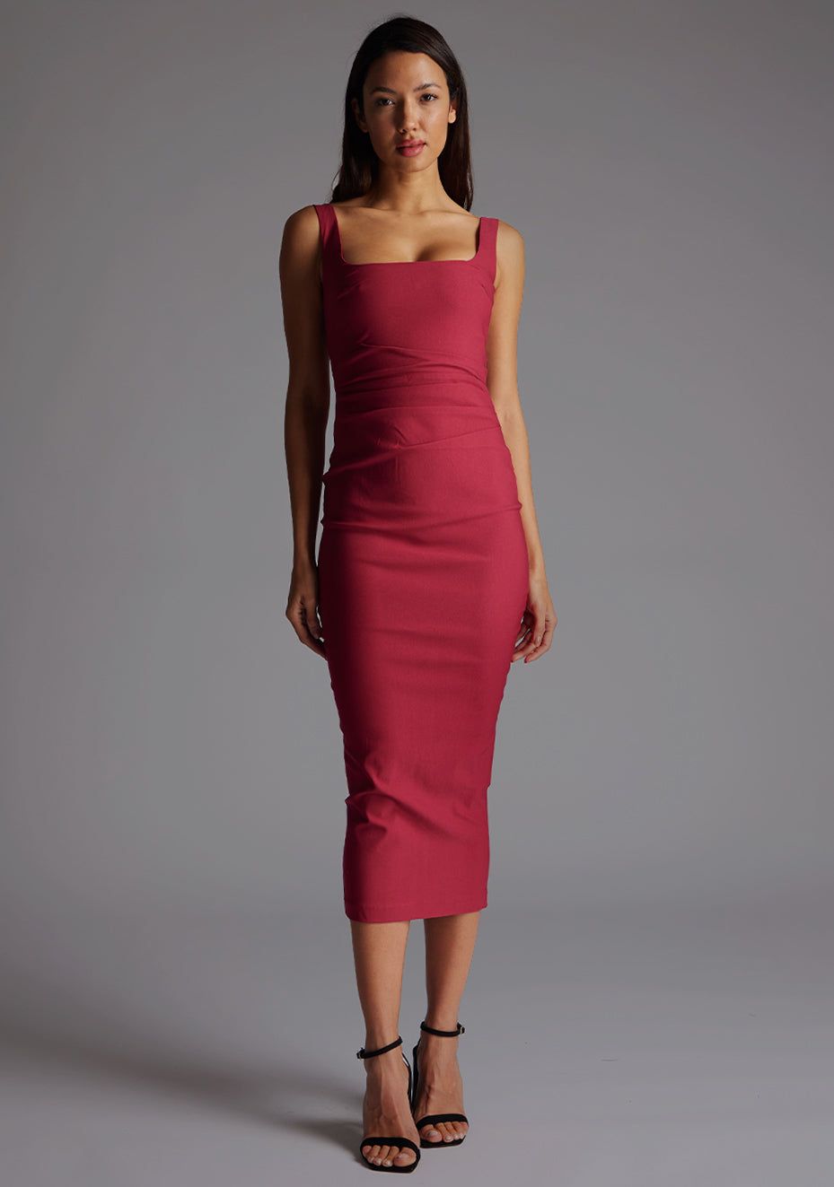Andy | Square Neck Raspberry Midaxi Dress