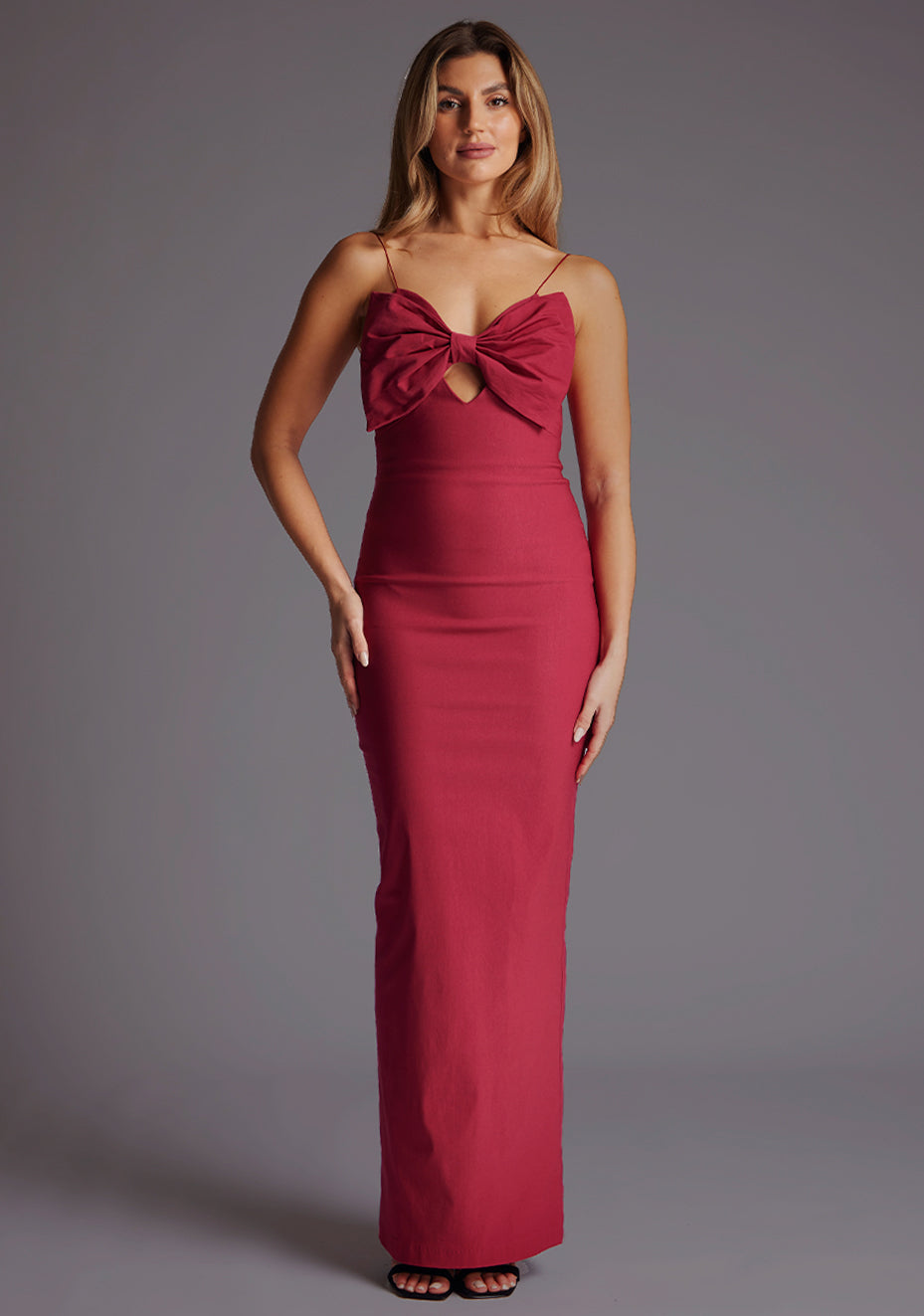 Bellini | Cami Strap Bow Raspberry Maxi Dress
