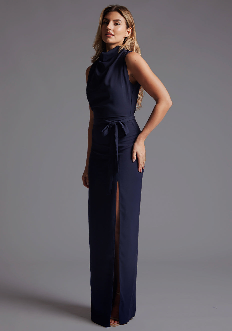 Chrysta | High Neck Navy Maxi Dress