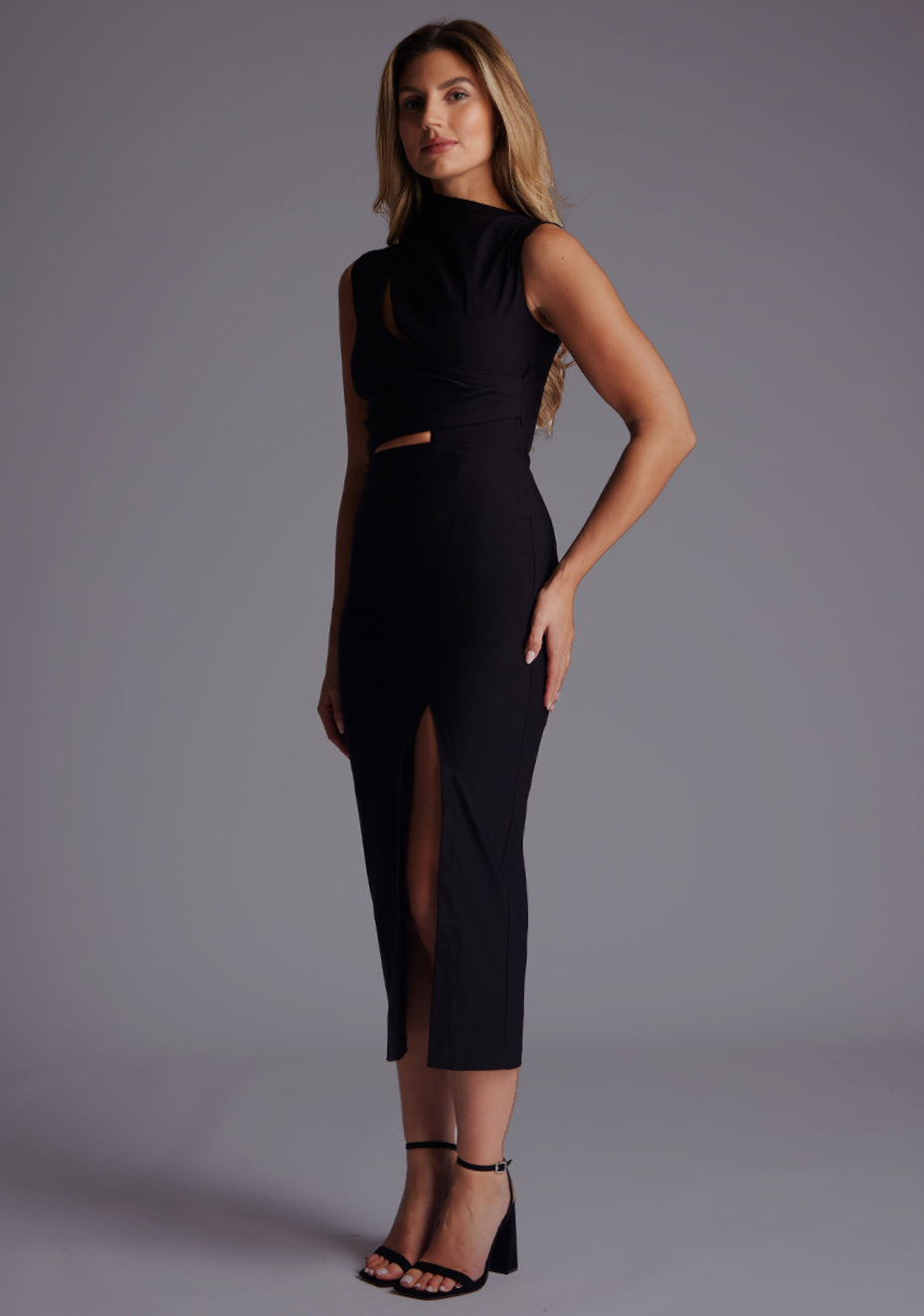 Clarice | High Neck Ruched Black Midaxi Dress