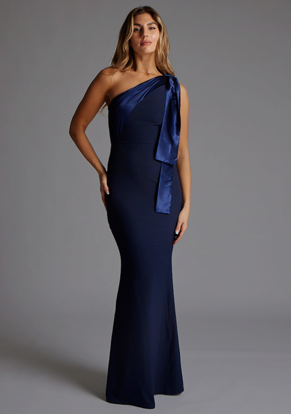 Deven | One Shoulder Fishtail Navy Maxi Dress