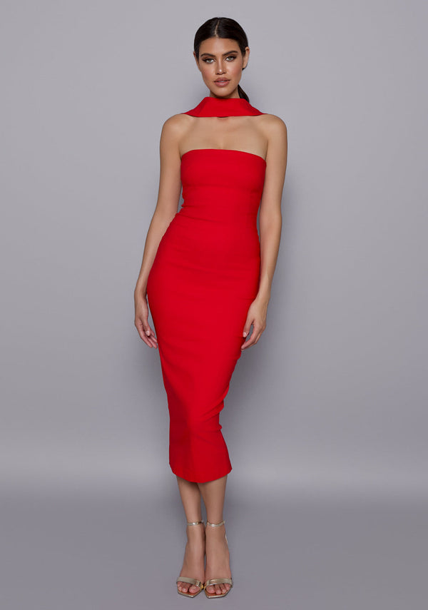 Dion | Collar Detail Midaxi Dress - Red
