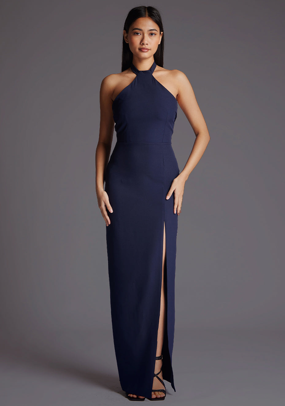 Edna | Halter Neck Navy Maxi Dress
