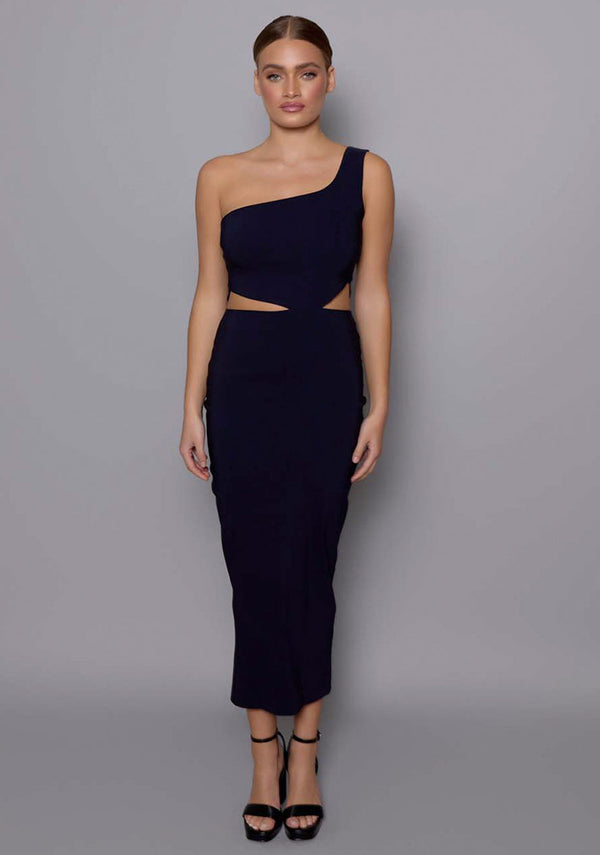 Eliza | One Shoulder Cut Out Midaxi Dress - Navy