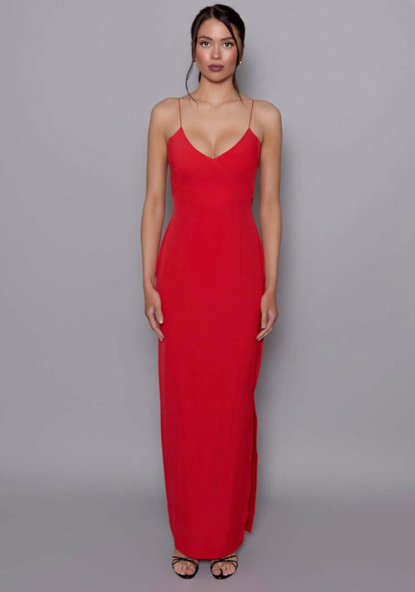 Ellesse | Cami Strap Bodycon Maxi Dress - Red