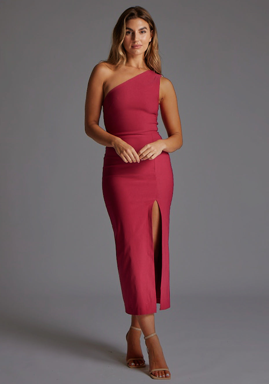 Gianna | One Shoulder Raspberry Midaxi Dress
