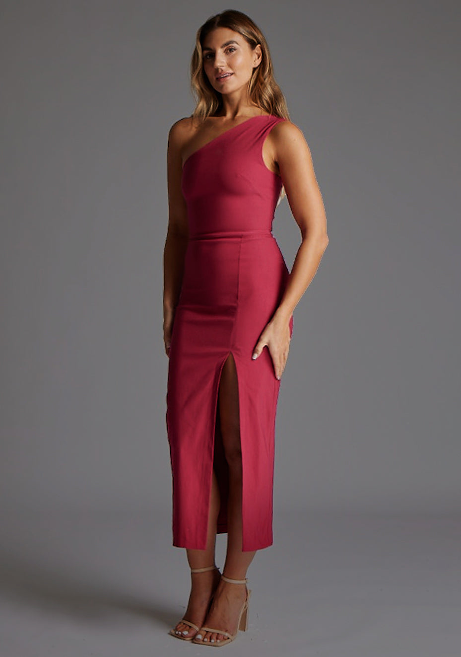 Gianna | One Shoulder Raspberry Midaxi Dress