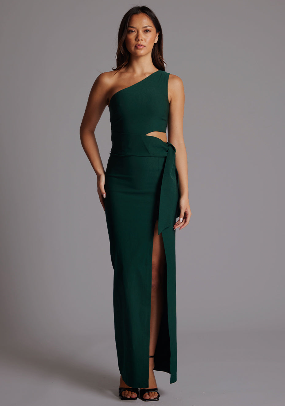 Lisbeth | One Shoulder Forest Green Maxi Dress With Thigh Split