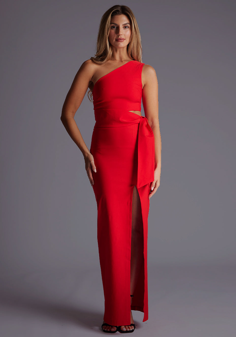 Lisbeth | One Shoulder Red Maxi Dress With Thigh Split