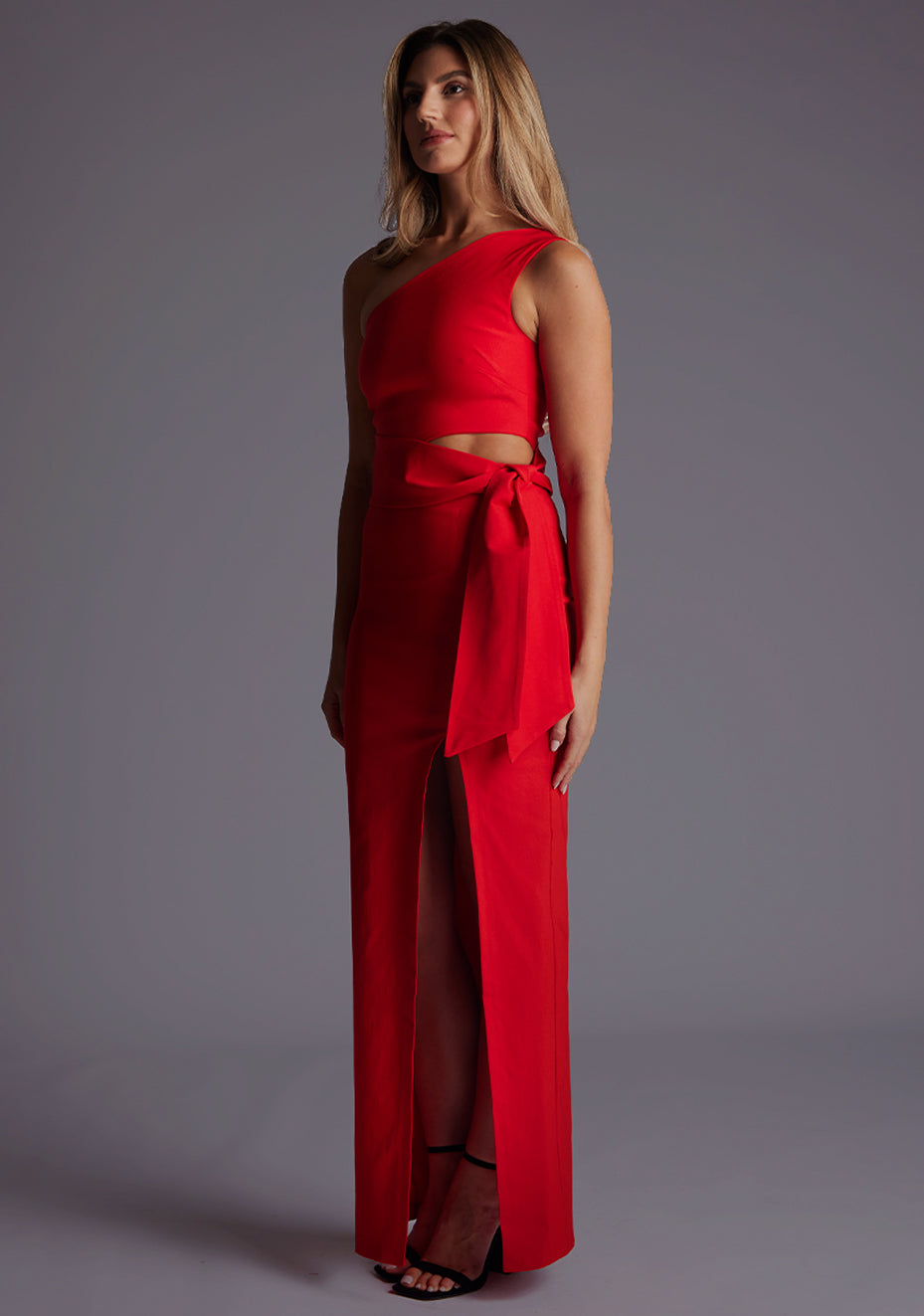 Lisbeth | One Shoulder Red Maxi Dress With Thigh Split