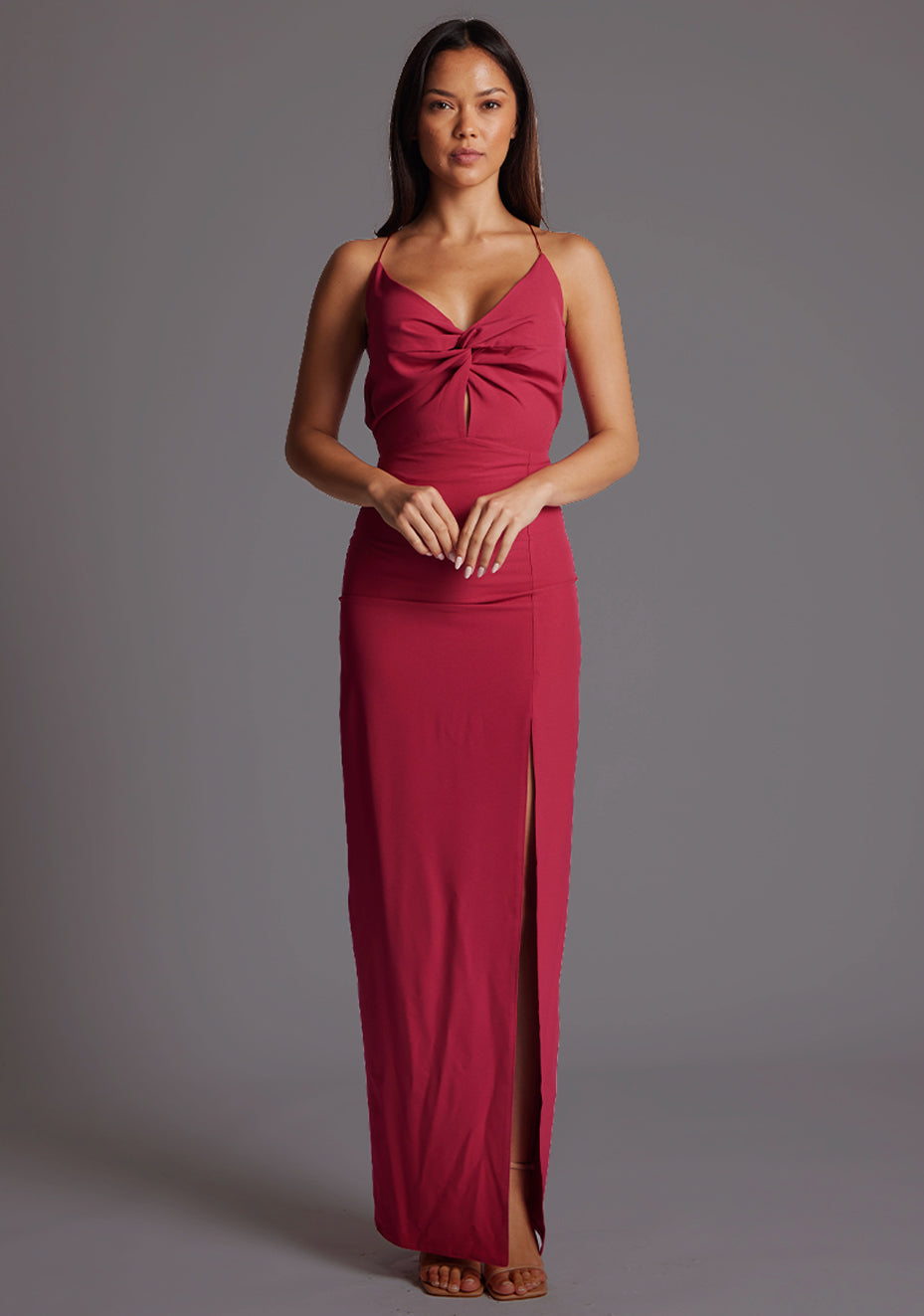 Maggie | Sweetheart Neckline Raspberry Maxi Dress