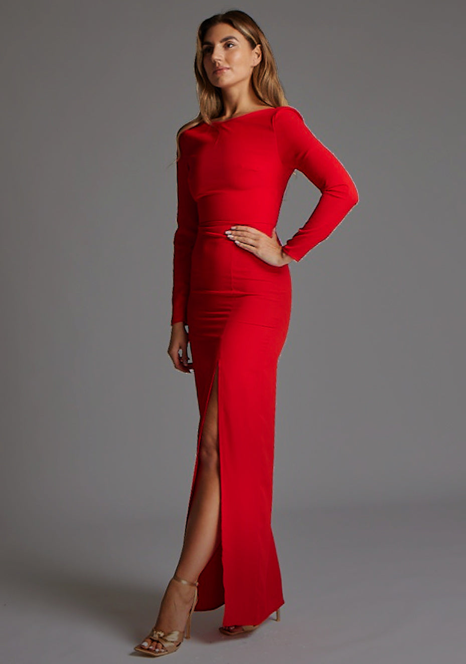 Mandy | High Neck Long Sleeve Red Maxi Dress