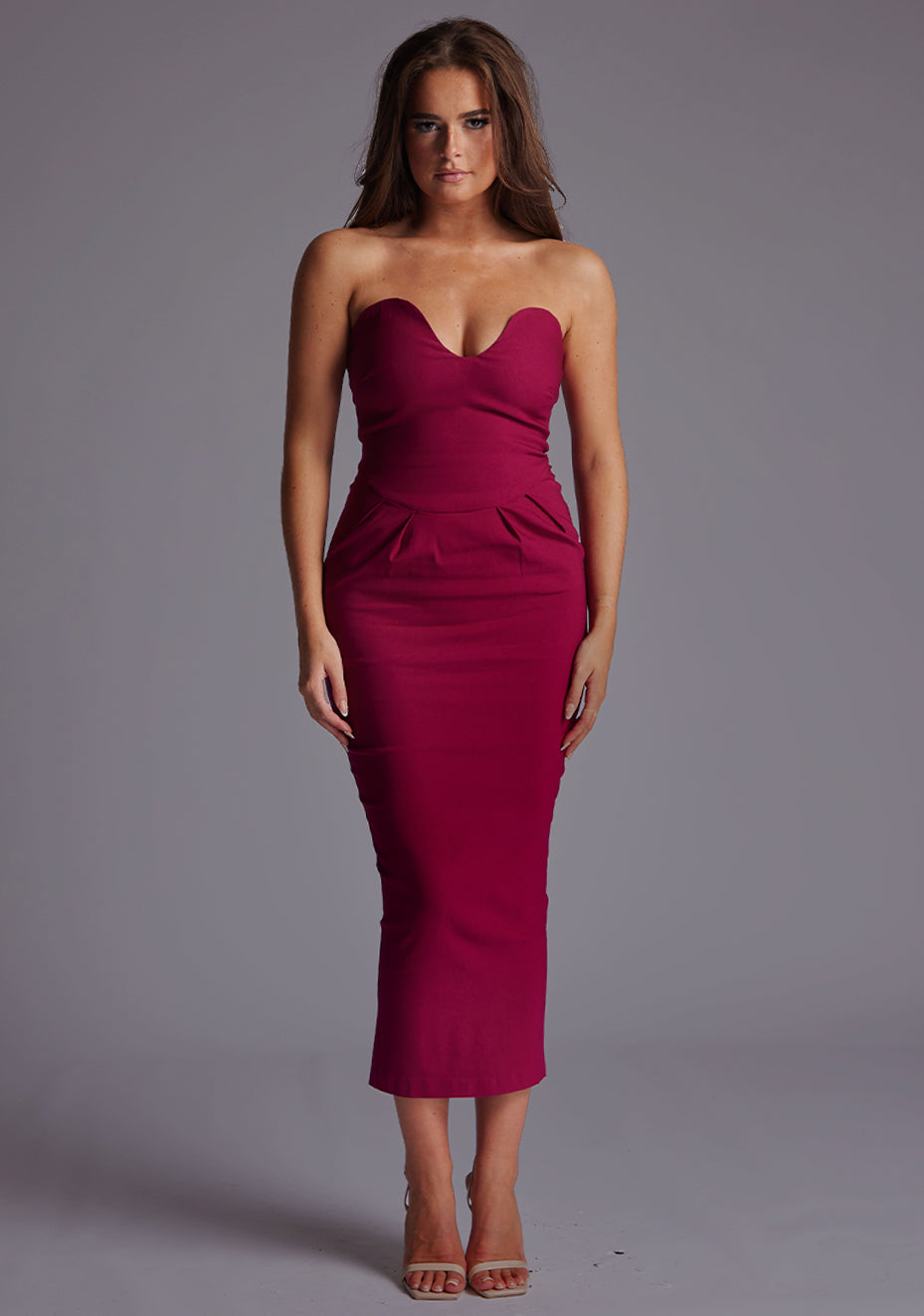 Marion | Sweetheart Neckline Berry Midaxi Dress