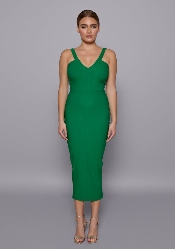 Pallas | V- Neck Bodycon Midaxi Dress - Emerald