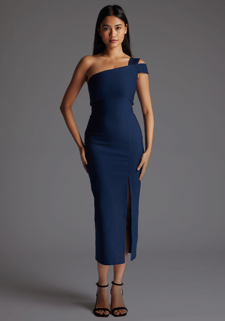 Porscha | One Shoulder Navy Midaxi Dress With Front Split