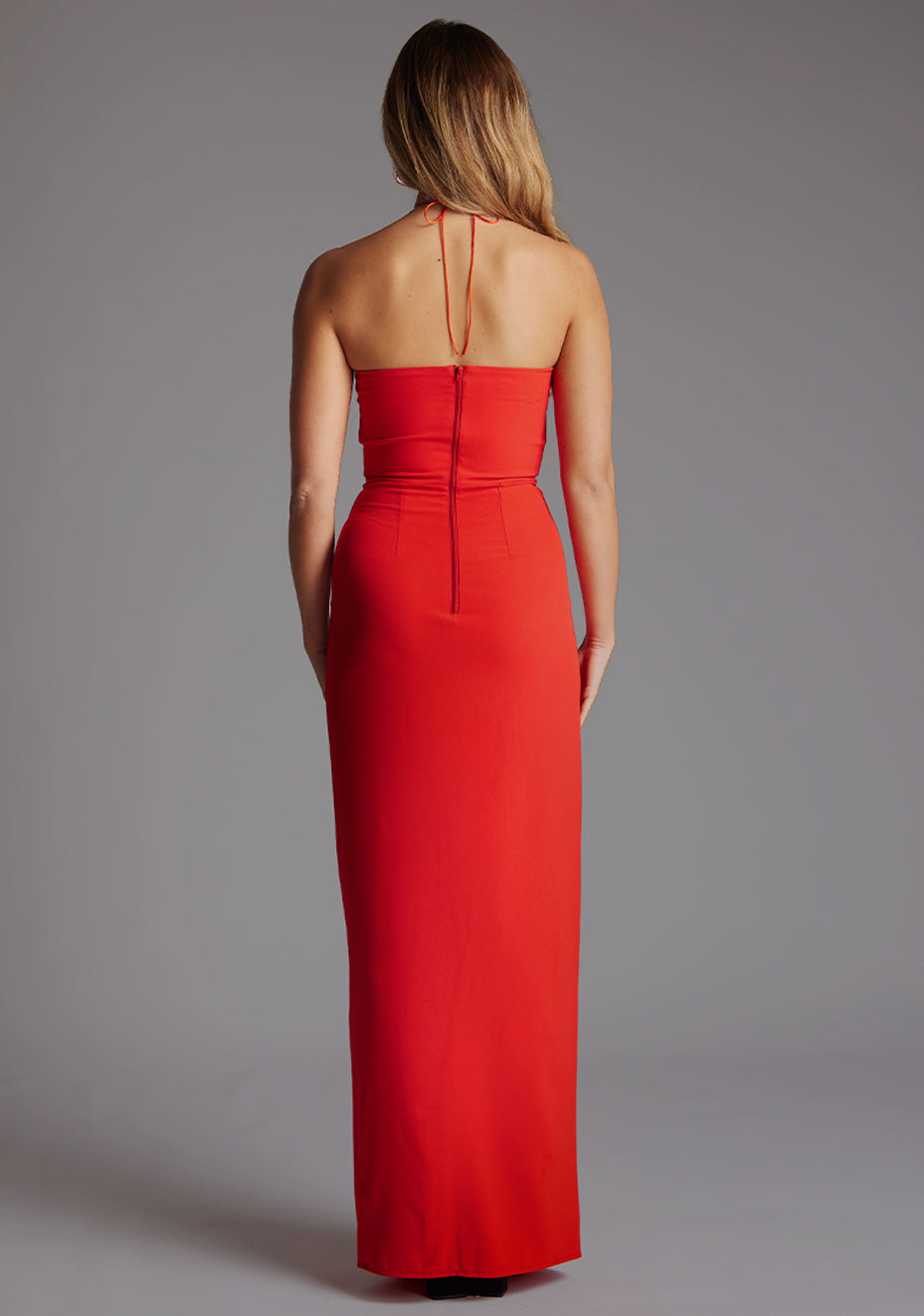 Sadie | Halter Neck Red Maxi Dress