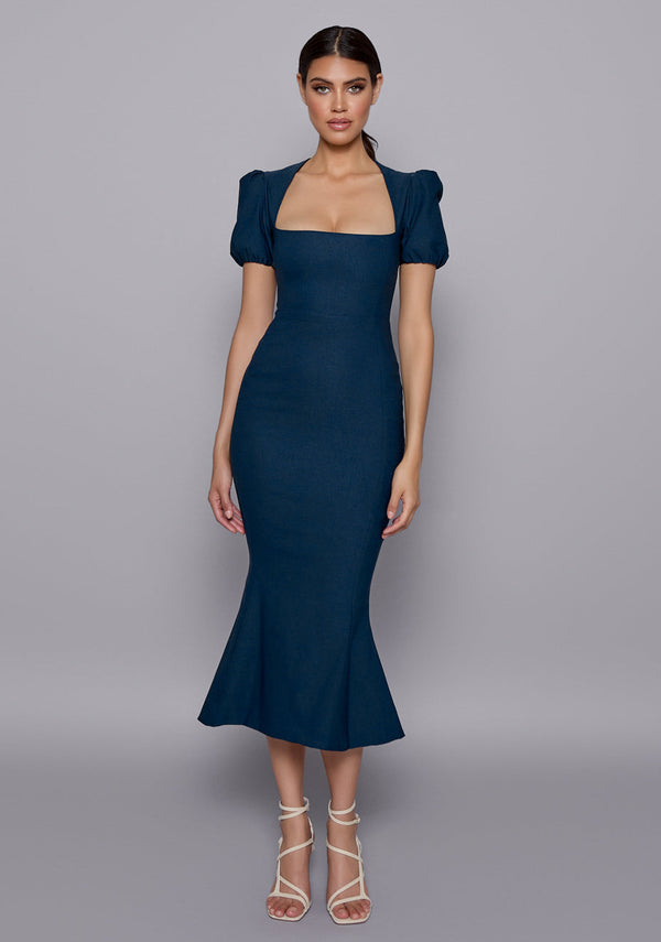 Valencia | Fishtail Midaxi Dress - Navy