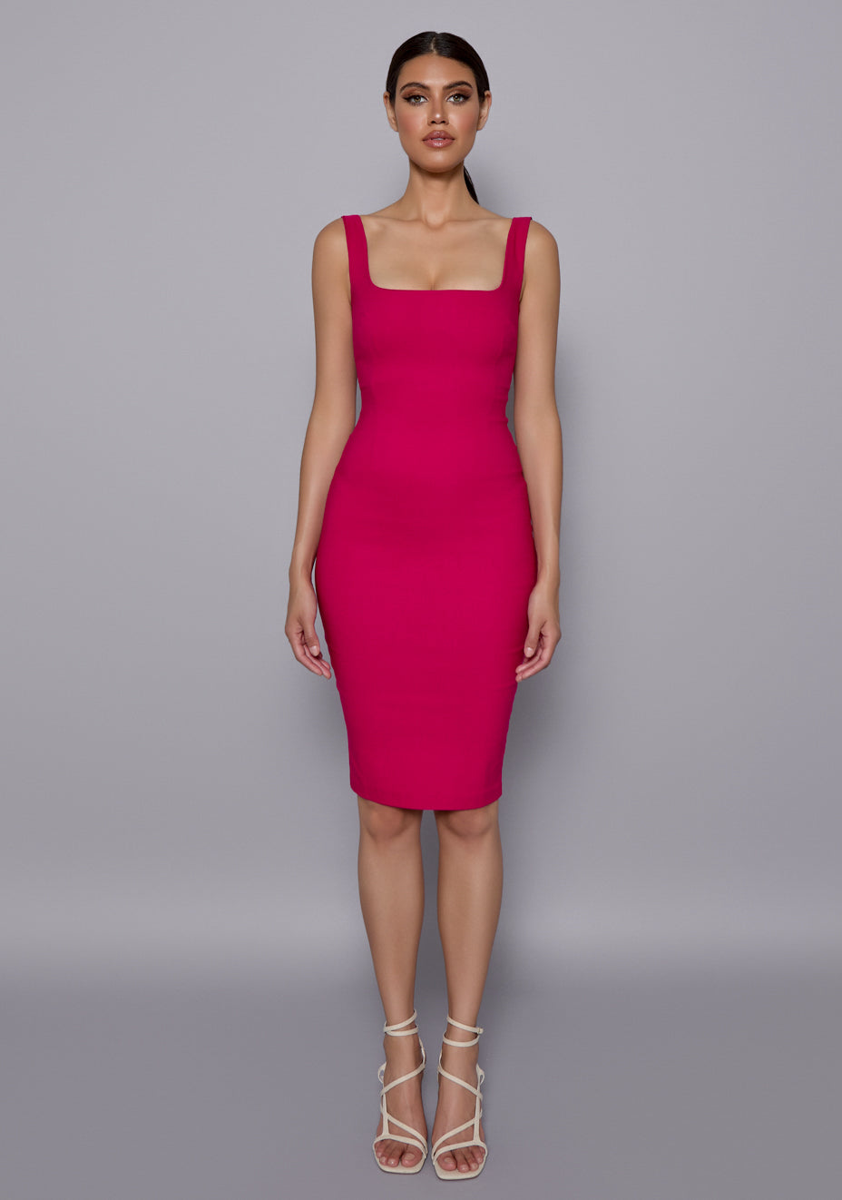 Zada | Square Neck Cerise Midi Dress