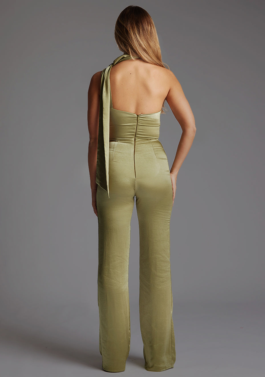 Kaitlin | Scarf Detail One Shoulder Olive Jumpsuit