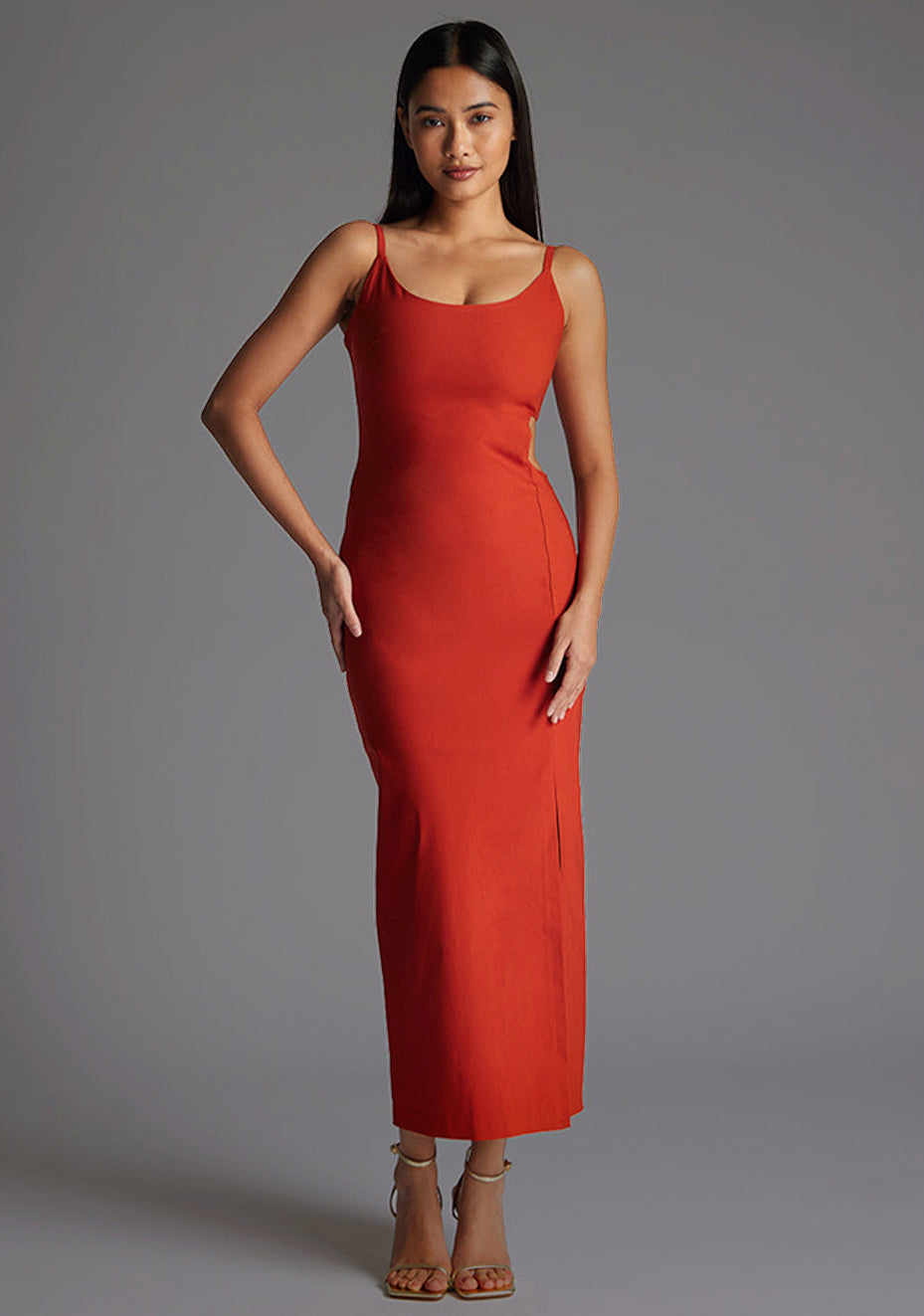 Maryam | Scoop Neckline Cut Out Rust Midaxi Dress