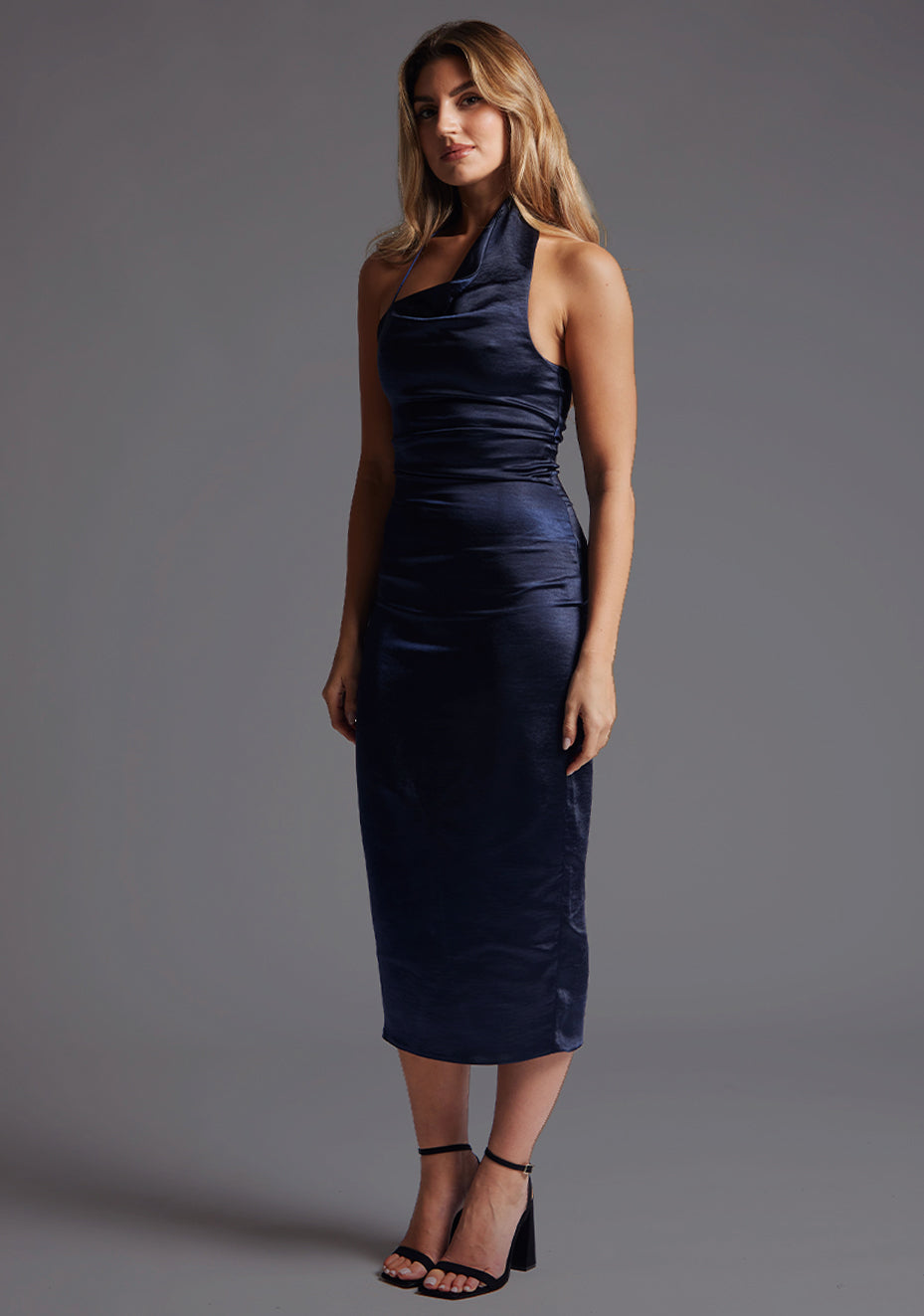 Mason | Cowl Neckline Navy Midaxi Dress