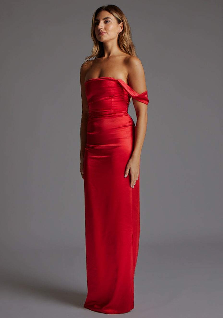 Roselie | Draped Satin Red Maxi Dress