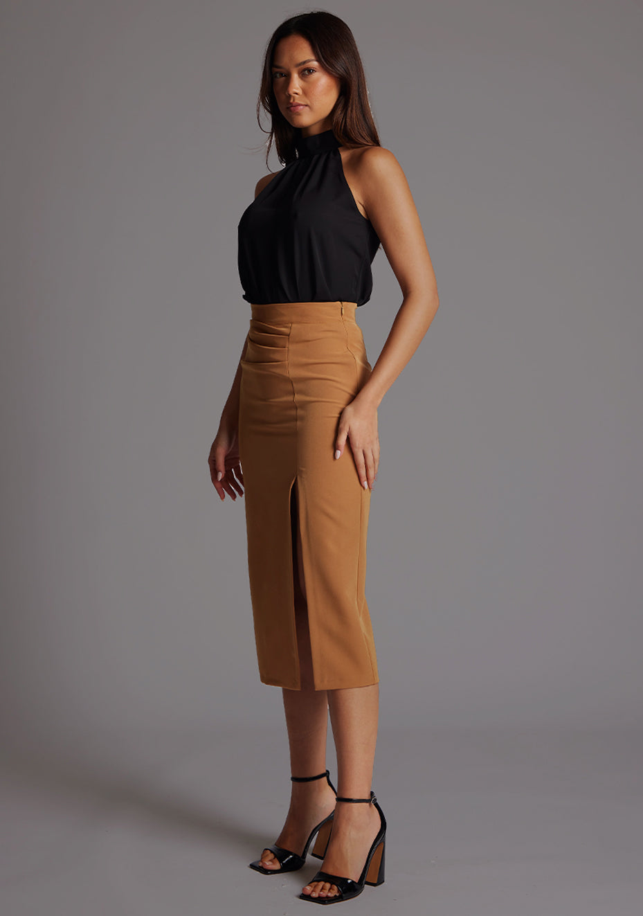 Sherine | High Waist Camel Pencil Skirt
