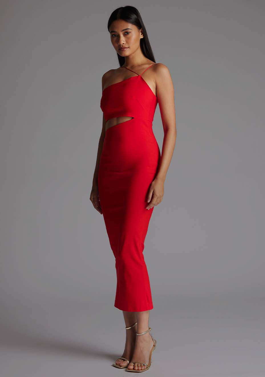 Whitney | Strappy One Shoulder Cut Out Red Midaxi Dress