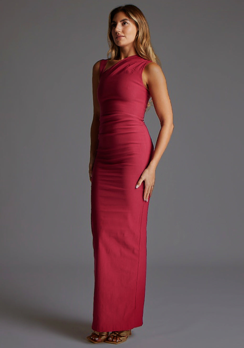 Wyatt | One Shoulder Ruched Bodycon Raspberry Maxi Dress