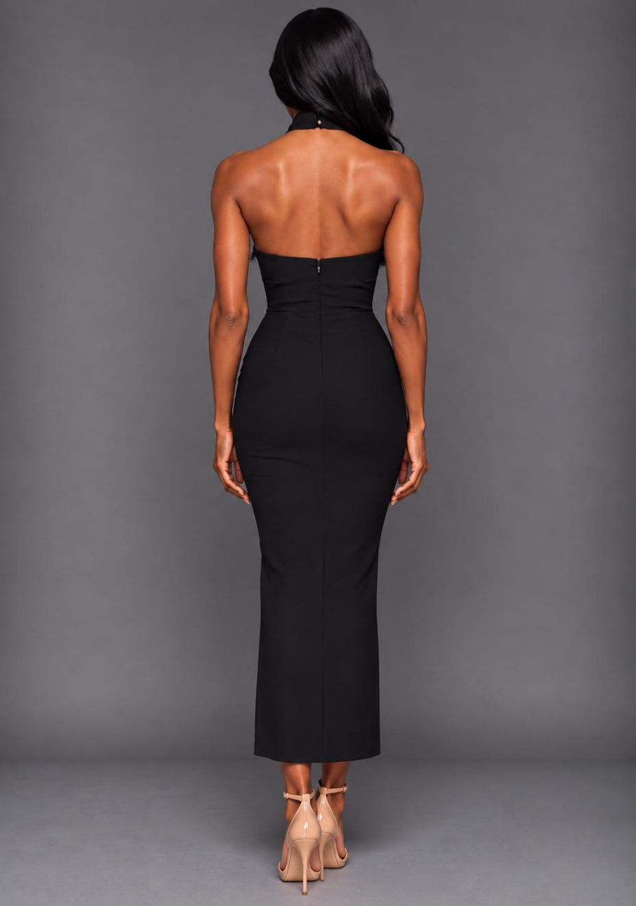 Mimi | Halter Neck Black Midaxi Dress