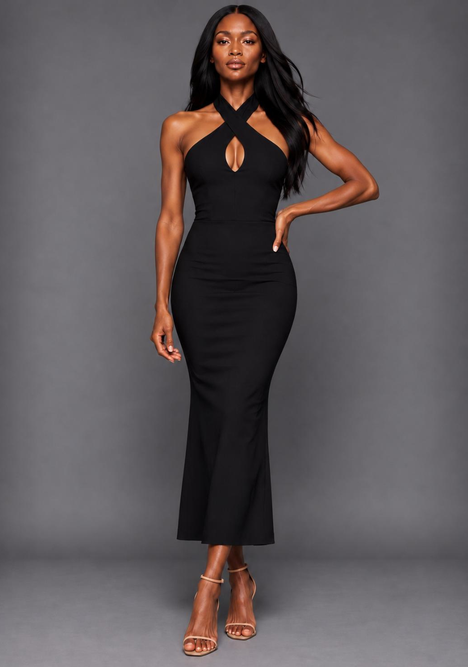 Mimi | Halter Neck Black Midaxi Dress